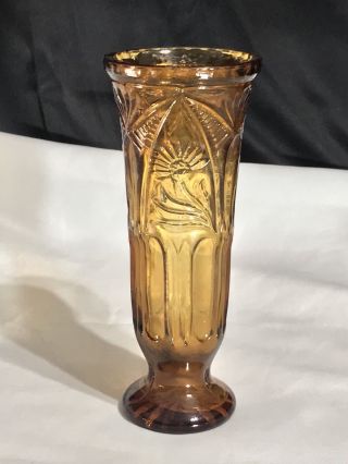 Vintage Indiana Glass Amber 8 1/2” Tall Vase -