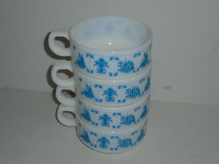 Set 4 Vintage Glasbake White Soup Chili Bowls Mugs Cups Milk Glass Stacking I T
