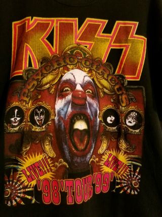 Kiss Live 98 99 Tour Concert T Shirt Psycho Circus Clown 1998 Vintage Large