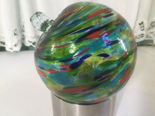 Handcrafted Blown Art Glass Friendship / Calico Ball Colorful Window Ornament