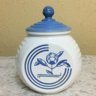 Vintage Anchor Hocking Blue Circle Vitrock Grease Range Jar With Lid