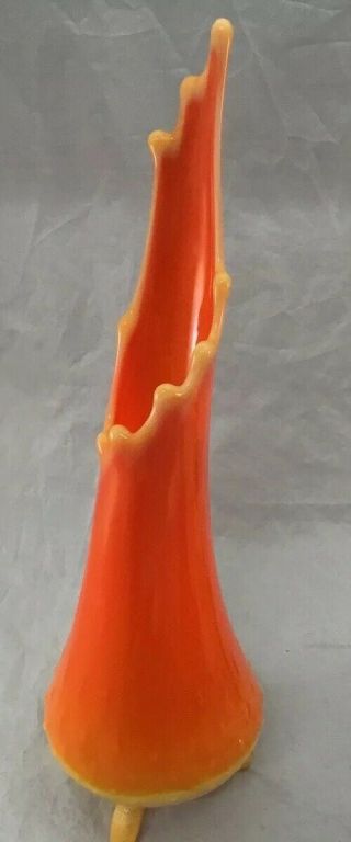 Vtg L.  E.  Smith Bittersweet Orange Slag Glass Tripod Footed Swung Vase 14” Tall