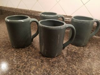Bybee Pottery Set Of 4 Coffee Mugs Cups Collectible Teal Green Gift Handmade
