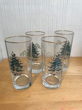 Set Of 4 Spode Christmas Tree Highball Glasses 6.  25 "