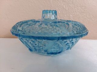 Vintage Blue Carnival Glass Candy Dish 7 " Round Heart