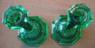 VINTAGE CHRISTMAS GREEN DEPRESSION GLASS CANDLE HOLDERS UNMARKED 2