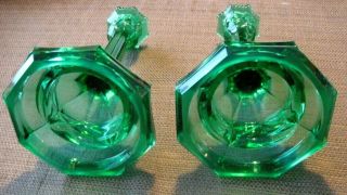 VINTAGE CHRISTMAS GREEN DEPRESSION GLASS CANDLE HOLDERS UNMARKED 3