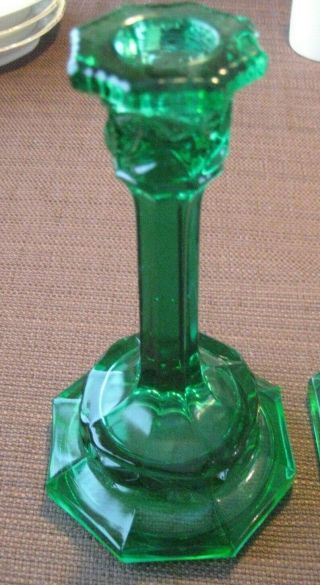 VINTAGE CHRISTMAS GREEN DEPRESSION GLASS CANDLE HOLDERS UNMARKED 4