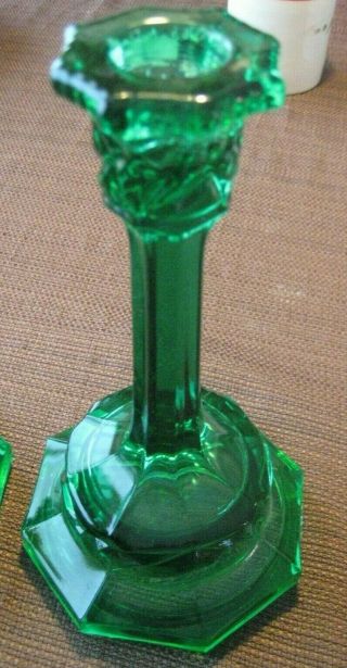 VINTAGE CHRISTMAS GREEN DEPRESSION GLASS CANDLE HOLDERS UNMARKED 5