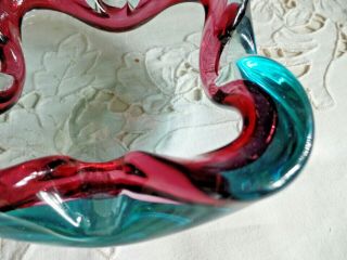 Vintage Murano Art Glass Aquamarine and Raspberry Glass Ash Tray 3