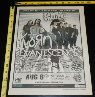 Evanescence Amy Lee Korn Family Values Concert Tour 2007 Ad Pnc Nj Mini Poster