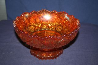 Imperial Marigold Carnival Glass Footed Bowl - Fancy Flowers Design