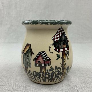 Home & Garden Party Ltd.  Bird House Design Large Stoneware Crock Utensil Jar