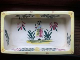 Vintage Hand Painted French Butter Dish Bowl Rectangle Folk Art Quimper (?)