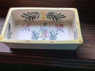 Vintage Hand Painted French Butter Dish Bowl Rectangle Folk Art Quimper (?) 2