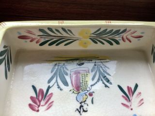 Vintage Hand Painted French Butter Dish Bowl Rectangle Folk Art Quimper (?) 4