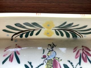 Vintage Hand Painted French Butter Dish Bowl Rectangle Folk Art Quimper (?) 5