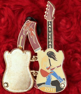 Hard Rock Cafe Pin Las Vegas Hinged Guitar Backstage Pass Strap Hat Lapel Horns