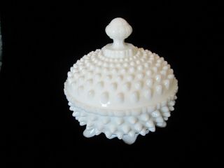 Vintage Fenton Hobnail Milk Glass Covered Dish 3 Footed Rare Stamped No 3874