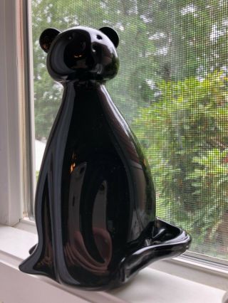 Vintage Mid Century Mcm Black Glass 6 1/2 " Cat Figurine Paperweight - 2,  Lbs