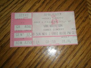 Van Morrison / Kabuki Theatre S.  F.  Ticket Stub November 1,  1981 Near