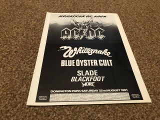 (bebk22) Advert/poster 11x8 " Monsters Of Rock 1981,  Ac/dc,  Whitesnake,  Slade