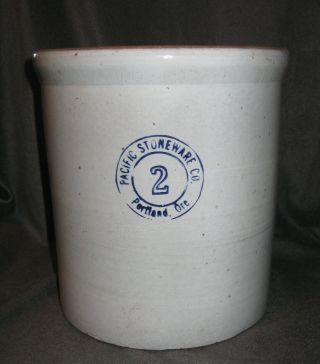 Vintage 2 Pacific Stoneware Co Portland Oregon Pickling Pottery Crock 10 1/2 "