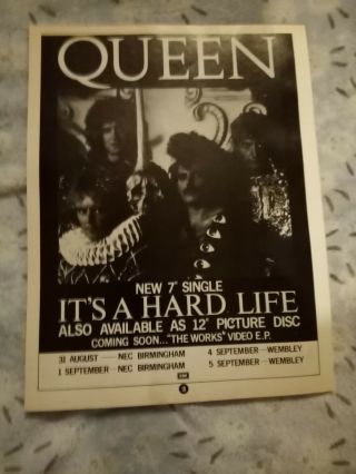 (tbebk19) Advert/poster 11x8 " Queen - Its A Hard Life Single