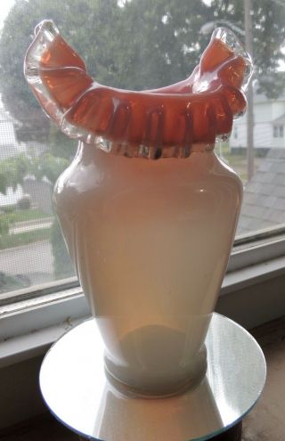Vintage Pairpoint Mt.  Washington Peachblow Ruffle Top Vase