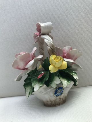 Vintage Italian Nuova Capodimonte Porcelain Basket Flowers Crown N
