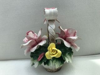 Vintage Italian NUOVA CAPODIMONTE Porcelain Basket Flowers Crown N 3
