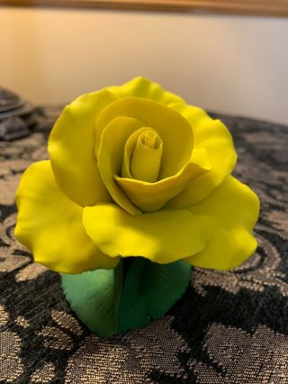 Capodimonte Fabar Yellow Rose Flower - Made In Italy -