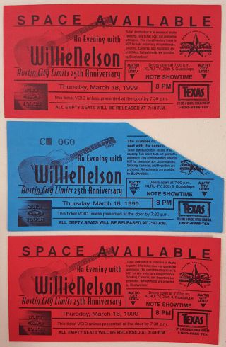 Willie Nelson Austin City Limits Concert Ticket.  Rare 1999