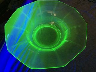 11 3/4” Cambridge Glass Green Depression Glass Oval Bowl Vaseline Uranium Glass