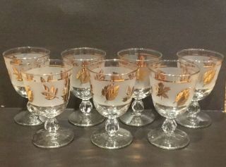 Set Of 7 Vintage 1960’s Libby Frosted Gold Leaf Glasses