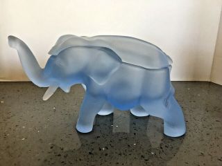 Vintage Tiara Indiana Glass Frosted Blue Elephant,  Candy Dish T115