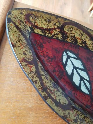 Large Modern Art Glass Centrepiece Decorative Dish Red Gold Metallic Leaf Design 3