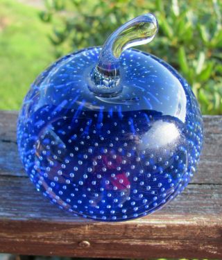 Vintage Cobalt Blue Art Glass Control Bubble Paperweight Murano Or Kusak Buy - Now