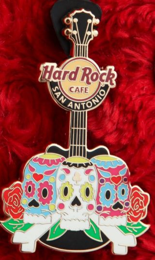 Hard Rock Cafe Pin San Antonio Sugar Skull Dia De Los Muertos Day Of Dead Guitar
