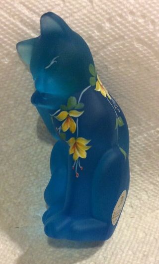 Fenton Art Glass Lenox Celeste The Little Blue Cat Honeysuckle Floral Signed
