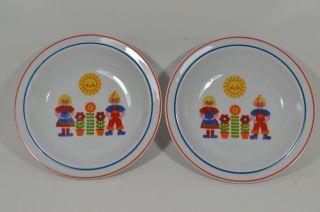 Set Of 2 Vtg Thomas 7.  5 " Cereal Soup Bowls Children Flowers Sun Made In Germany