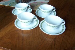 4 Corelle Hook Handle Coffee Tea Cups And Saucers Spring Blossom Crazy Daisy