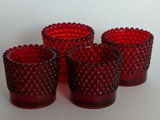 Vintage Ruby Red Hobnail Glass Votive Candle Holders