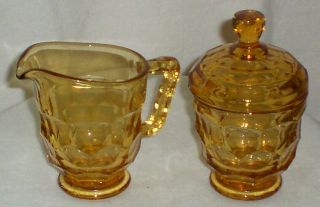 Vintage Viking Glass Amber Georgian Pattern Cream And Sugar