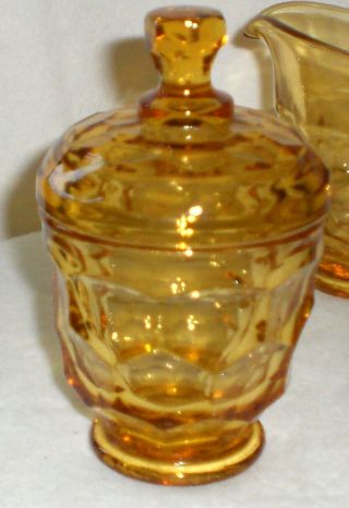 Vintage Viking Glass Amber Georgian Pattern Cream And Sugar 4