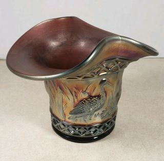 Vintage Carnival Glass Dugan Stork And Rushes Lattice Band Hat 3.  5 " Tall