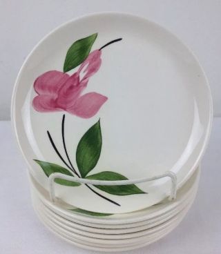 8 Vtg 1955 Stetson 6 " Bread Plates Handpainted Pink Flower Stt142 Midcentury Mod