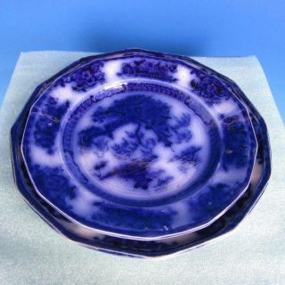 Flow Blue Ironstone - E.  Challinor Pelew - Dinner & Luncheon Plates