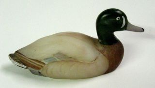 Scarce 1990s Fenton Solid Glass Mallard Duck,  Artist Signed - Marilyn Wagner