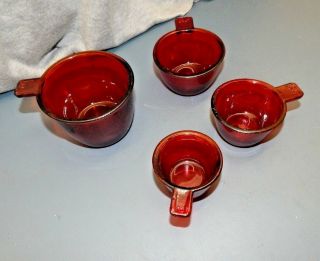 4 Pc Red Glass Depression Style Measuring Cup Set 1 C 1/2 C 1/3 C 1/4 C
